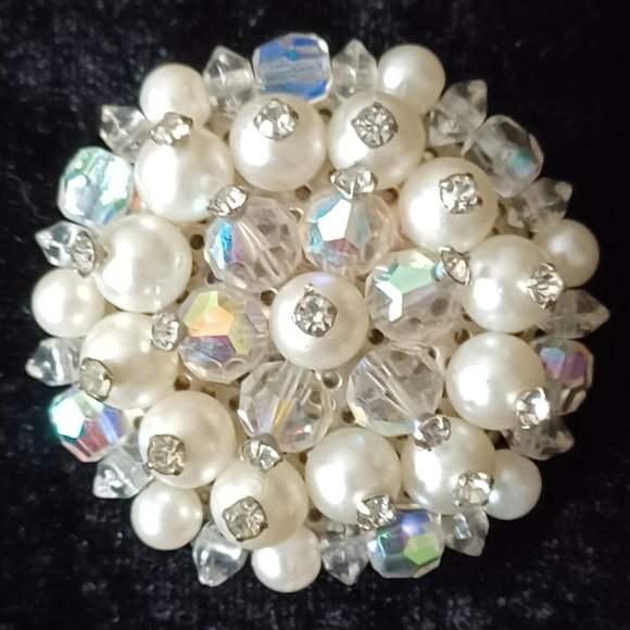 Vintage Pearl and Rhinestone Brooch - Picture 1 of 4
